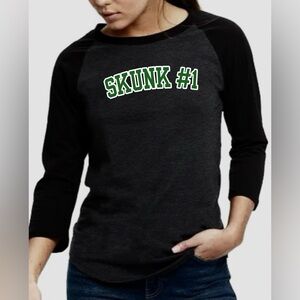 NWT Skunk #1 Women’s 3/4 Sleeve Raglan XS, M Cannabis / Weed